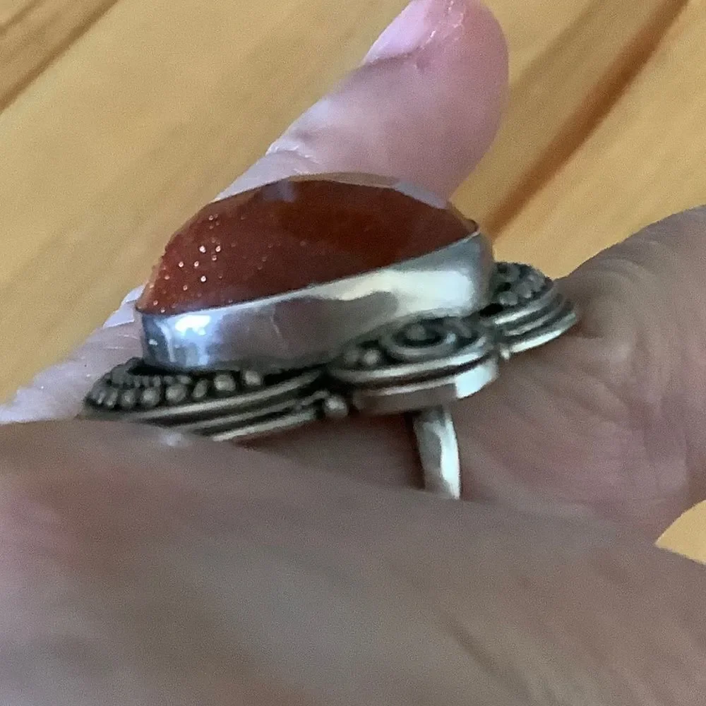 𝅺STERLING SILVER 925 SUN STONE WOMAN RING SIZE US 7.5​​